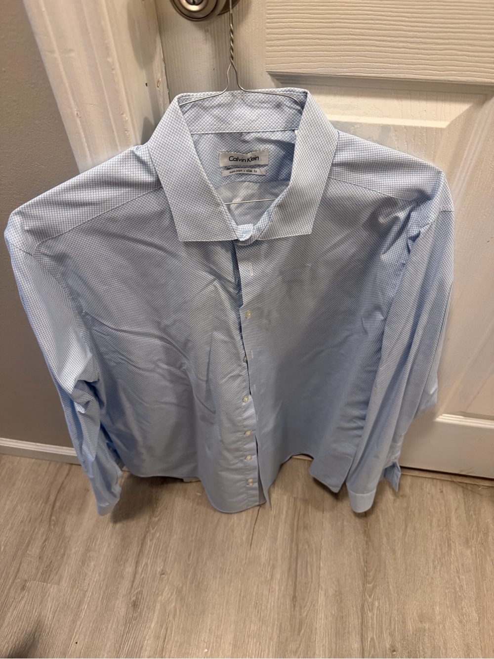 Calvin Klein Light Blue Micro-Pattern Men's Dress Shirt